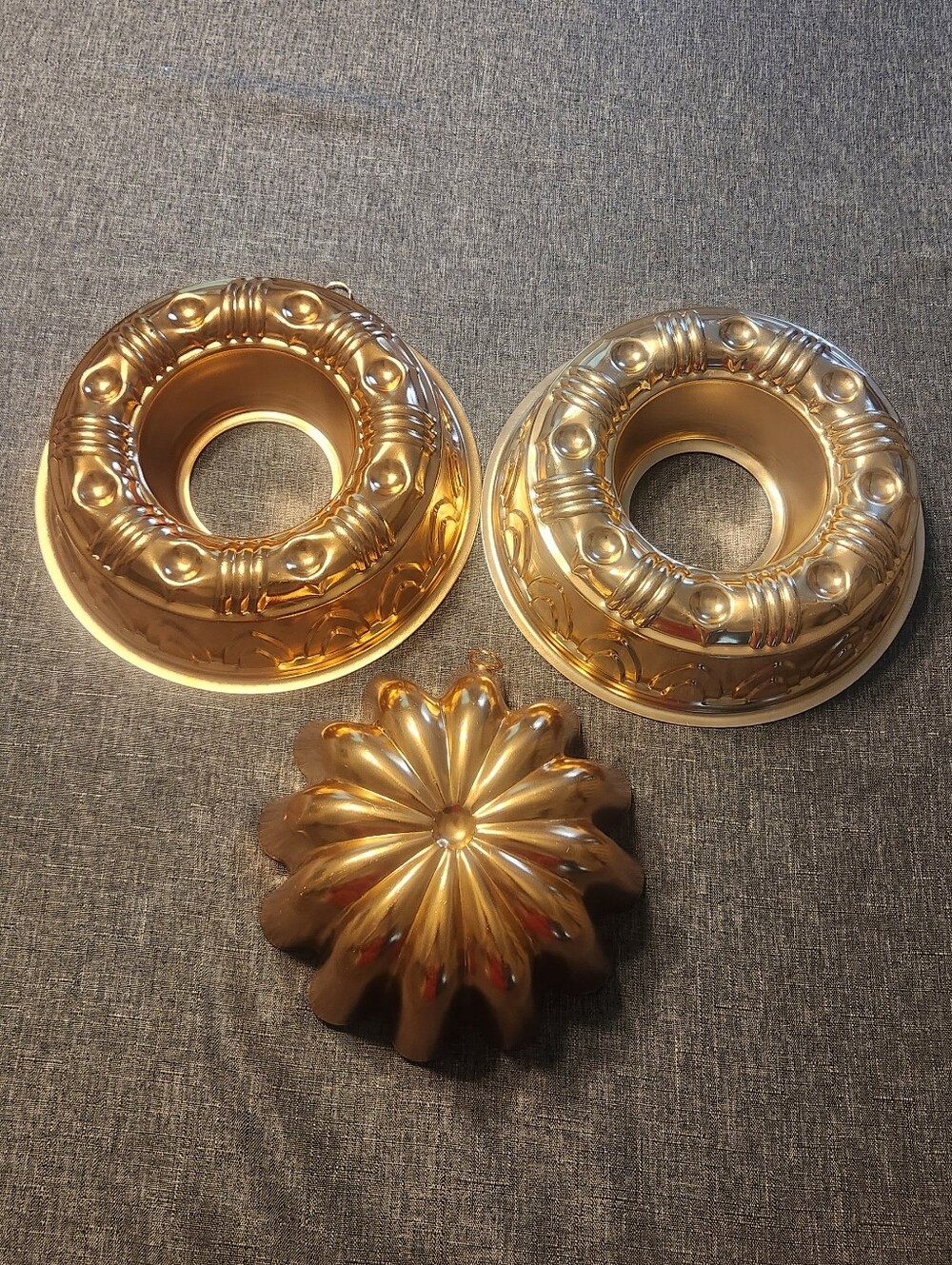 SET OF THREE Vintage Copper Jello Molds With Hooks For Hanging